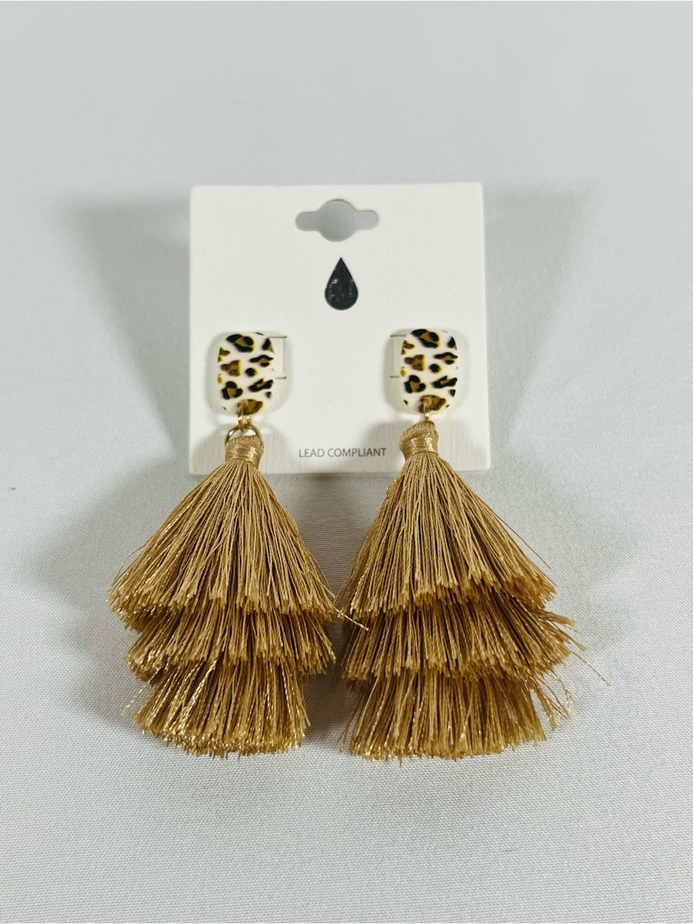 Gold Tiered Tassel Earrings with Leopard Accent